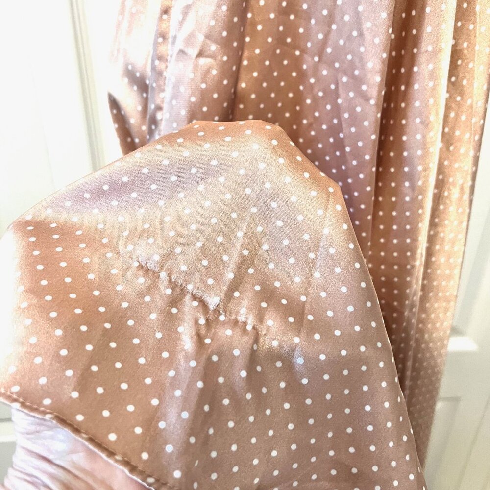 Alyn Paige-Women's Size 5/6 Jrs.-Halter Polka Dot Flowy Satin Feel Dress-Tan/Wh - Picture 15 of 15